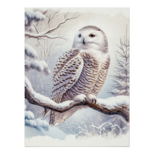Poster Chouette neige aquarelle
