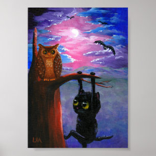 Poster Chouette noire drôle Chouette Automne Lune Créatio