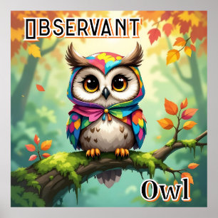 Poster Chouette Observatrice Art de Nurserie pour Enfan