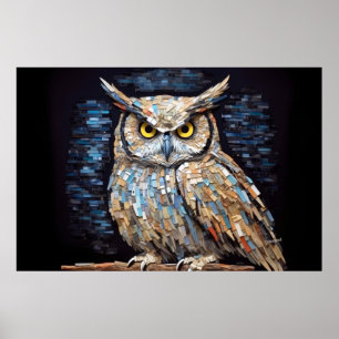 Poster Chouette Oiseau Art Décor Peinture Mosaïque