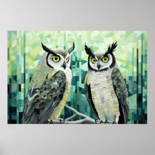 Poster Chouette Oiseau Art Décor Peinture Mosaïque
