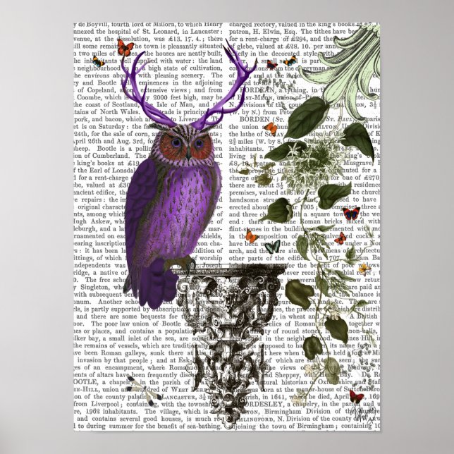 Poster Chouette pourpre avec Antlers (Devant)