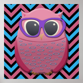 Poster Chouette Rose Mignonne avec des Lunettes sur une A
