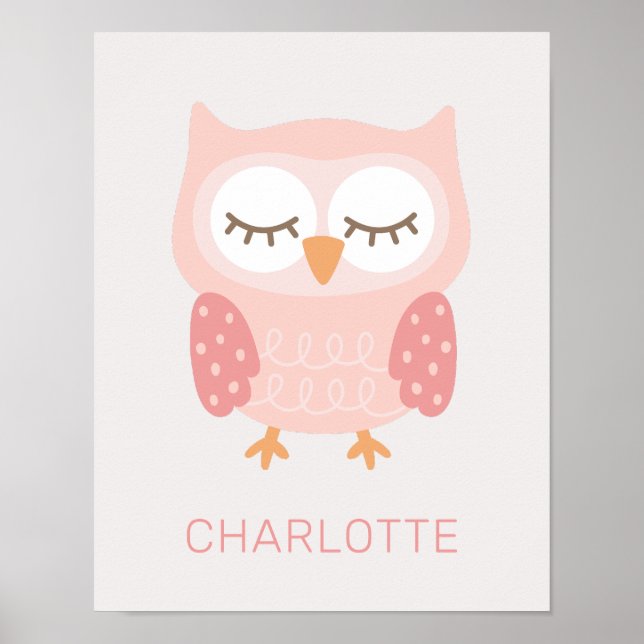 Poster 'Chouette rose', mignonne customisée (Devant)