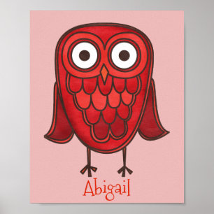 Poster Chouette rouge mignonne Customisée 8x10