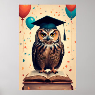 Poster Chouette sage portant un chapeau de remise de dipl