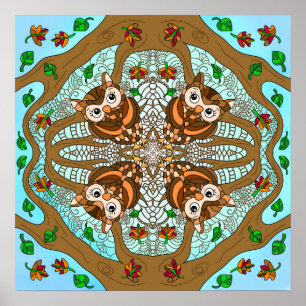 Poster Chouette tirée à la main Mandala