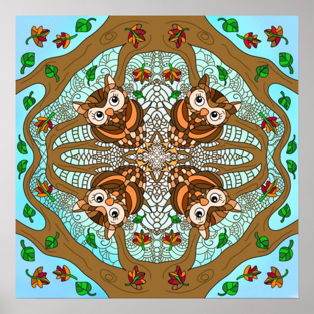 Poster Chouette tirée à la main Mandala (Devant)