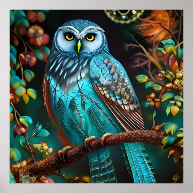 Poster Chouette turquoise (Devant)