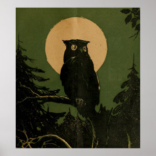 Poster Chouette vintage dans l'art de l'Halloween au clai