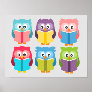 Poster Chouettes à lire mignonnes