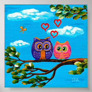 Poster Chouettes de Whimsical en amour Art Créationarts