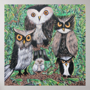 Poster Chouettes funky Art Acrylique