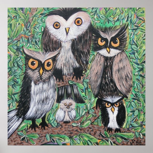 Poster Chouettes funky Art Acrylique (Devant)
