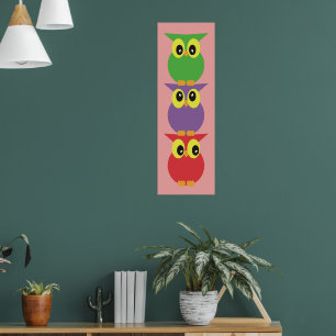Poster Chouettes mignonnes Totem de Chouette 3 Rouge viol