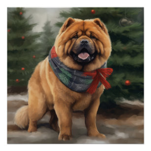 Poster Chow Chow Chien de Noël en neige