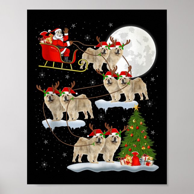 Poster Chow Chow Dog Santa Sleigh Flying Funny Magical Ch (Devant)