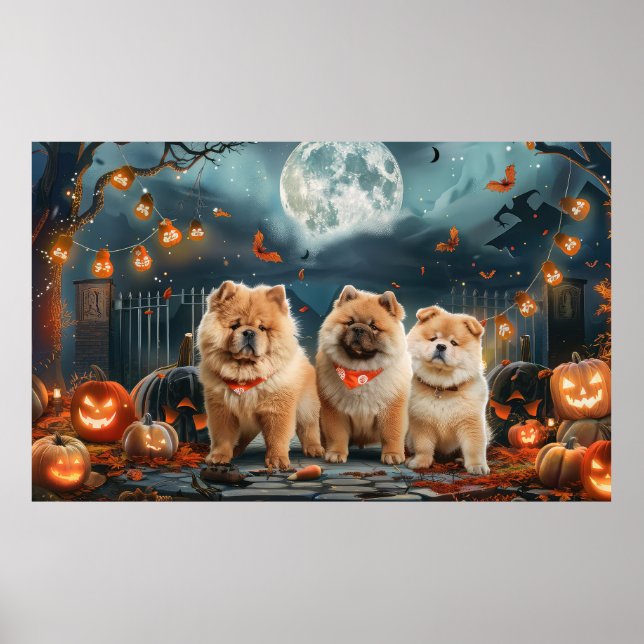 Poster Chow Chow Halloween Éffrayant (Devant)