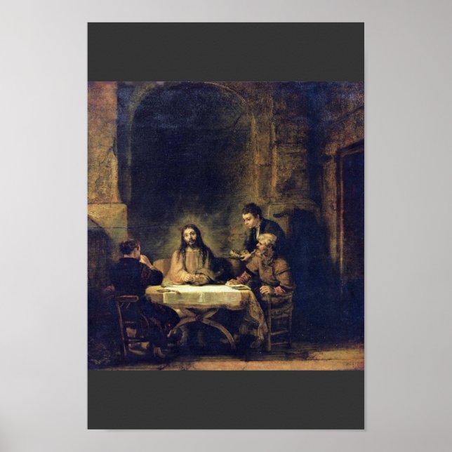 Poster Christ À Emmaüs Par Rembrandt Harmensz. Van Rijn (Devant)