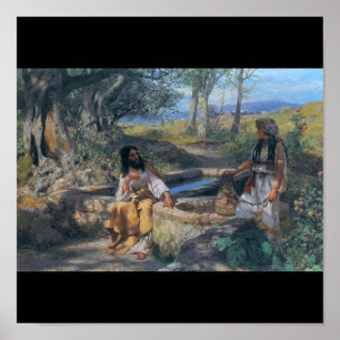 Poster Christ et femme samaritaine vers 1890