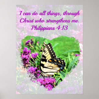 POSTER CHRIST FLORAL ET BOUTTERFLY QUI ME RENFORCE