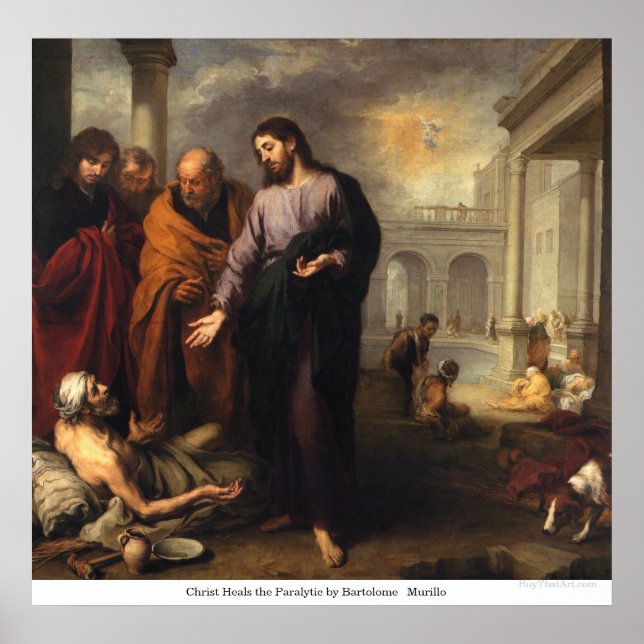 Poster Christ guérit la paralytique par Bartolome Murillo (Devant)
