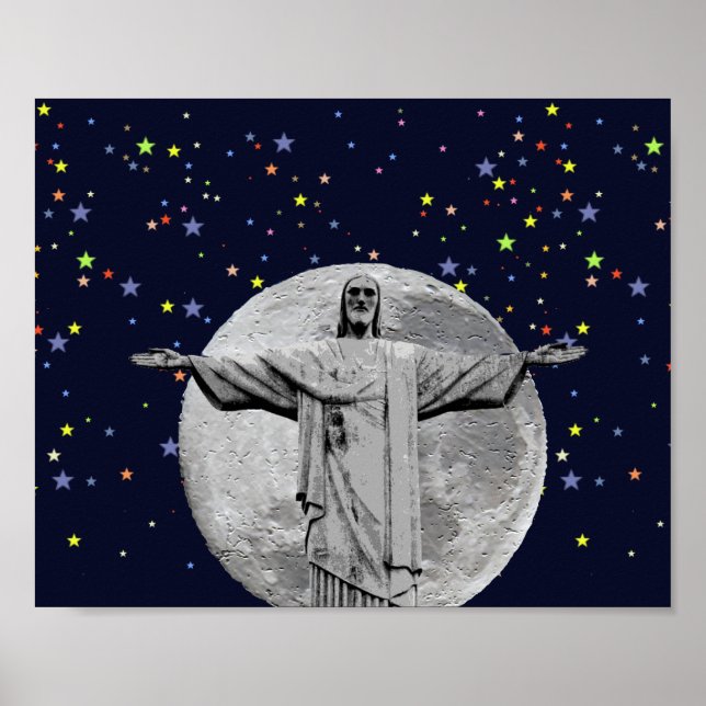 Poster Christ Rédempteur, lune et étoiles (Devant)