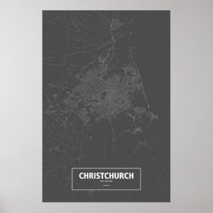 Poster Christchurch, Nouvelle-Zélande (blanc sur noir)