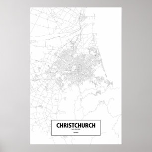 Poster Christchurch, Nouvelle-Zélande (noir sur blanc)