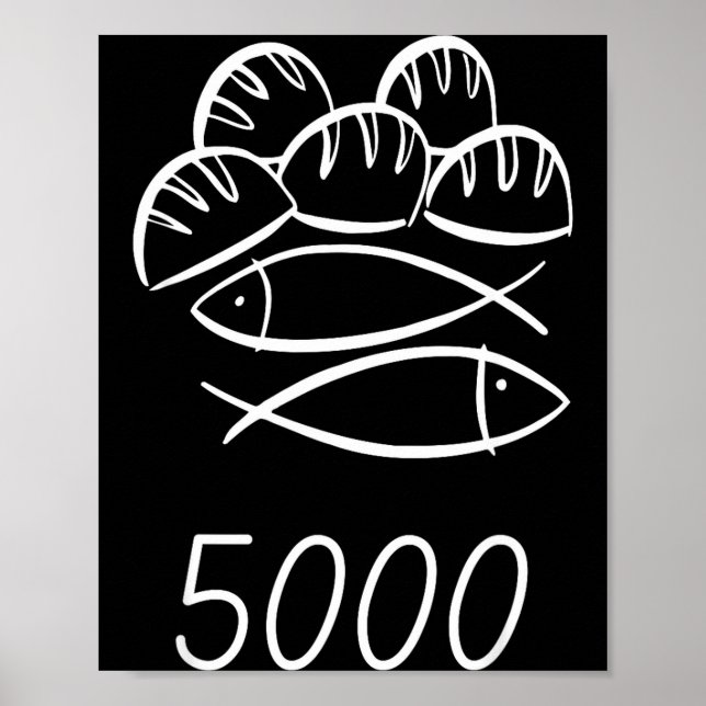 Poster Christian Bible Jesus 2 Fishes 5 Breads Feed 5000  (Devant)