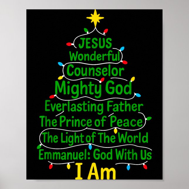 Poster Christian Christmas Jesus Bible Names Xmas Tree Sh (Devant)