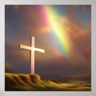 Poster Christian Cross & Rainbow