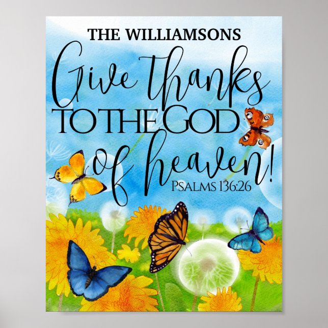 Poster Christian Cute Floral Donner Merci Bible Verse Nom (Devant)