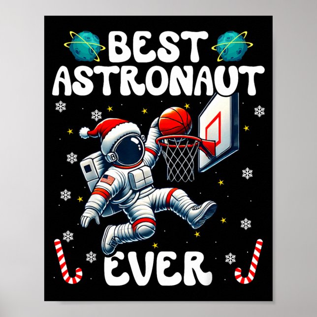 Poster Christmas Astronaut Ever Santa Hat Snowflakes Cand (Devant)