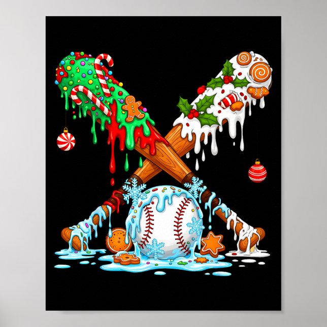 Poster Christmas Baseball Ice Cream Drip Candy Game Day B (Devant)