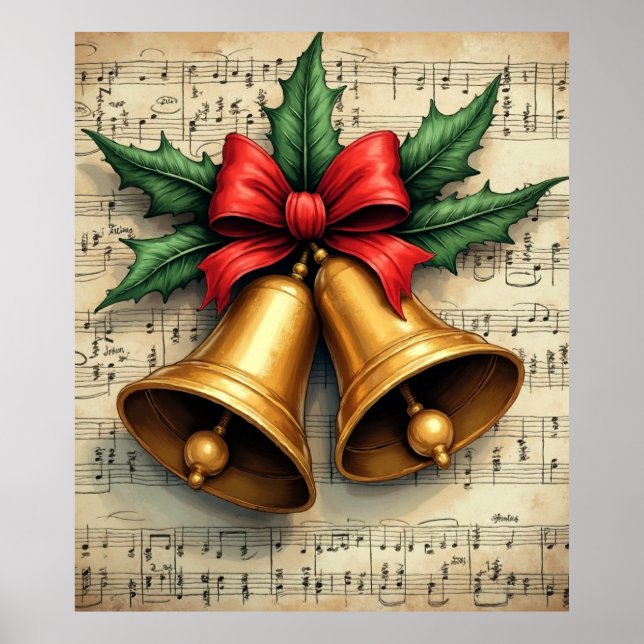 Poster Christmas Bells on Sheet Music, (Devant)