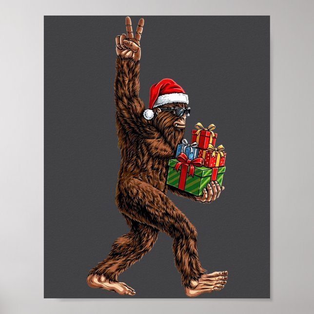 Poster Christmas Bigfoot Santa Hat Funny Sasquatch Big Fo (Devant)