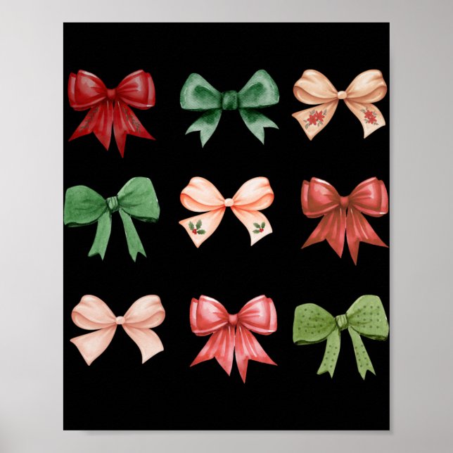 Poster Christmas Bows Coquette Red Green Toddler T Shirt  (Devant)