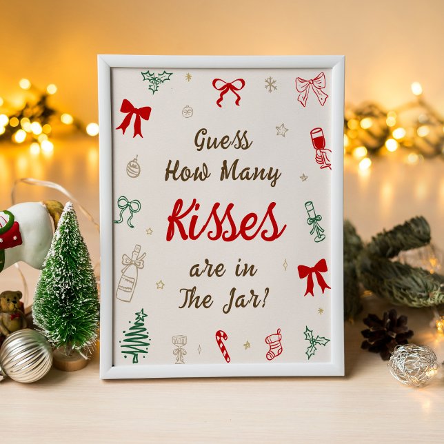 Poster Christmas Bridal Shower Guess How Many Kisses (Créateur téléchargé)
