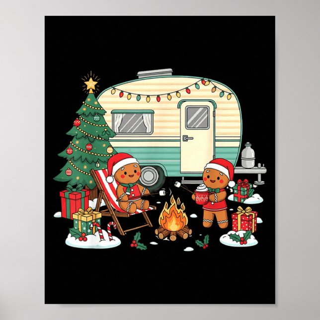 Poster Christmas Camng Gingerbread Campfire Tree Santa Ha (Devant)