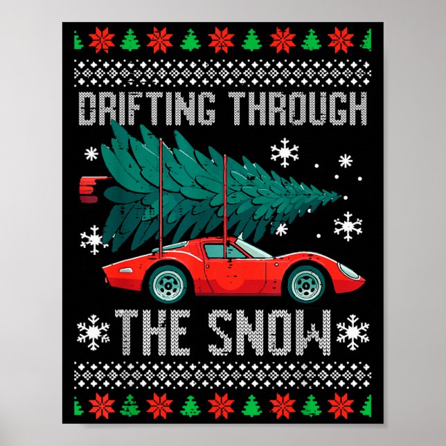 Poster Christmas Car Drifting Through Snow Ugly Xmas Men  (Devant)