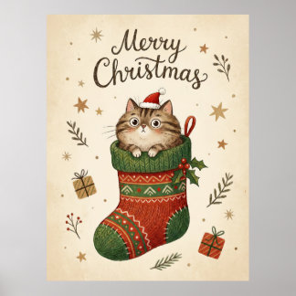 Poster Christmas Cat in Stocking