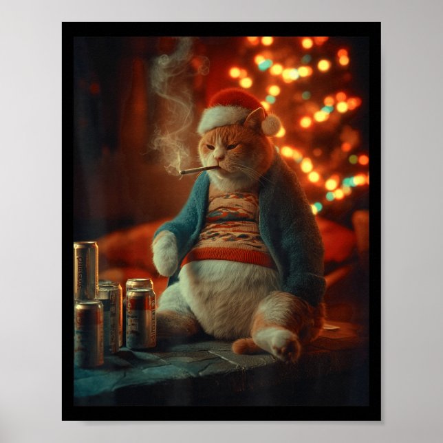 Poster Christmas Cat Smoking Cigarette Meme Gen Z  (Devant)
