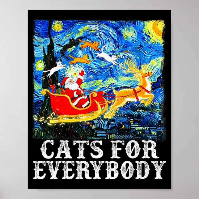 Poster Christmas Cats For Everybody Funny Santa Starry Ni (Devant)