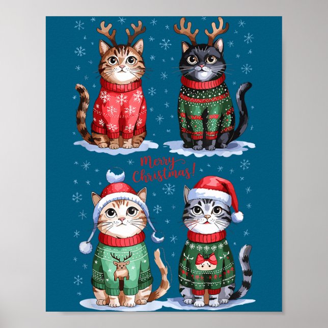 Poster Christmas Cats _ Merry Christmas Cats Graphic  (Devant)
