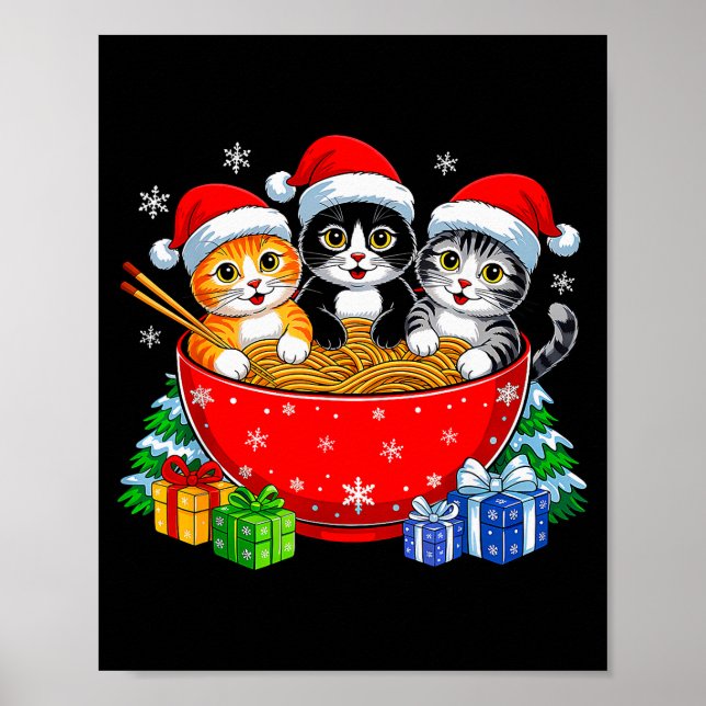 Poster Christmas Cats Ramen Kitten Anime Xmas For Men Wom (Devant)