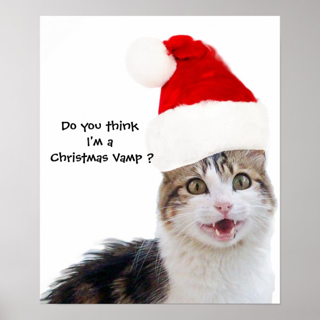 POSTER CHRISTMAS CHAT AVEC CASQUETTE SANTA CLAUS (Devant)