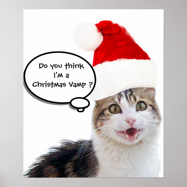 POSTER CHRISTMAS CHAT AVEC CASQUETTE SANTA CLAUS (Devant)