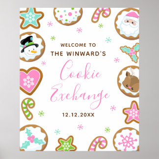 Poster Christmas Cookie Exchange Pink Green Welcome Sign