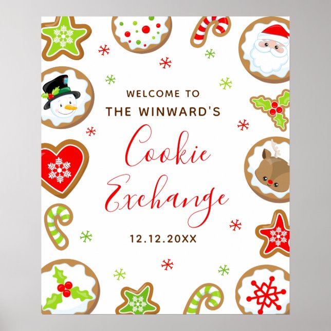 Poster Christmas Cookie Exchange Red Green Welcome Sign (Devant)